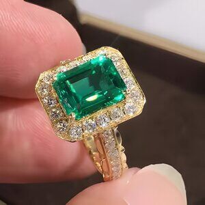 14k Plated Emerald Color Cubic Zirconia Halo Ring